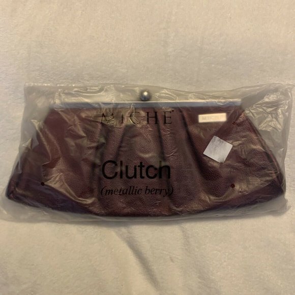 Miche Wine Maroon Metallic Berry Clutch Faux Leather Chain Strap Crossbody Purse - Picture 2 of 3